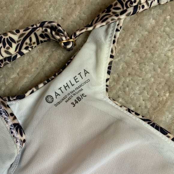 Athleta Paisley Print Ruched Tankini 34B/C Tan Cream Swimwear Top Vacation - Picture 10 of 11